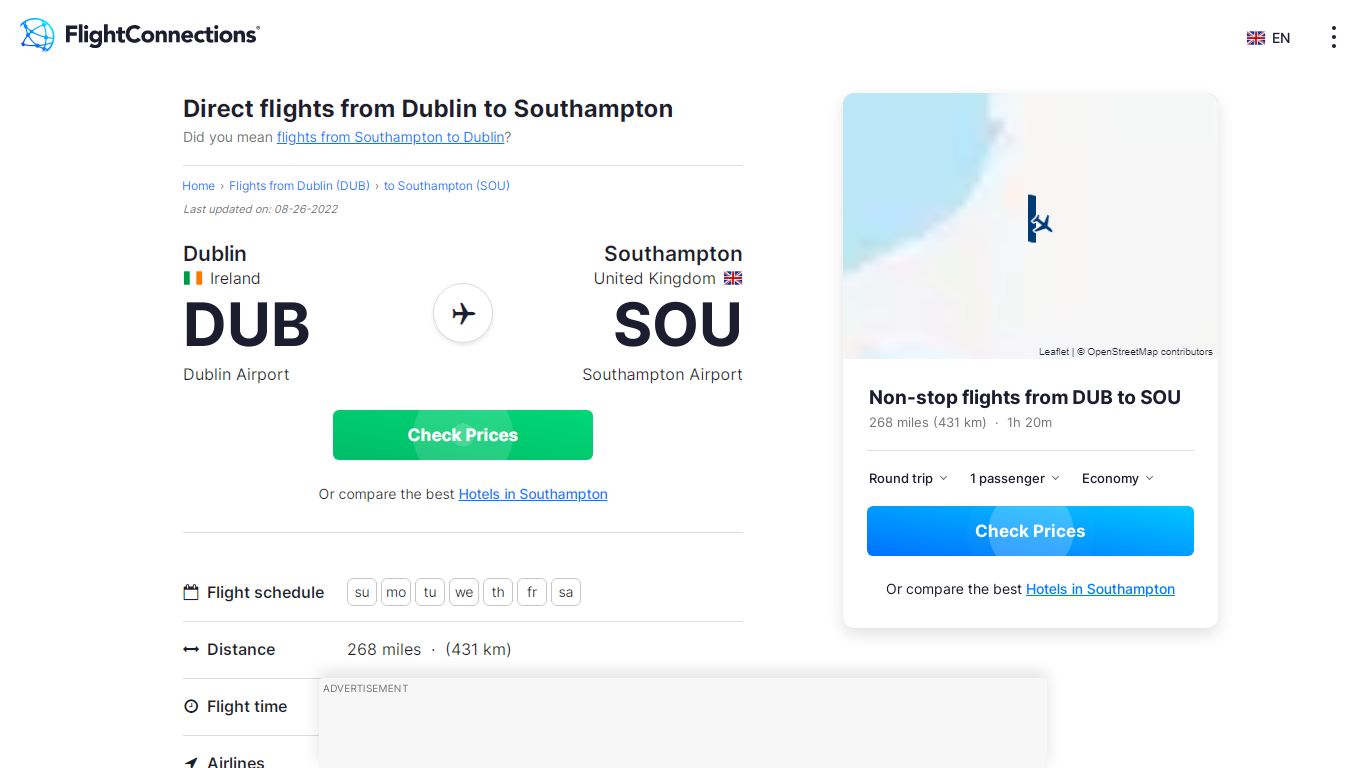 Direct flights from Dublin to Southampton - FlightConnections